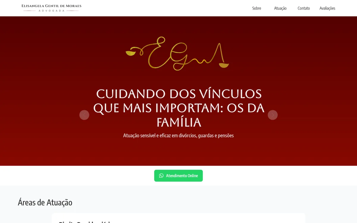 Página inicial do site Elisângela Gentil de Moraes Advocacia